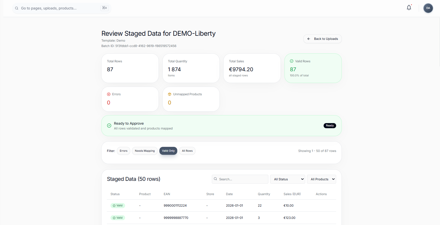 TaskifAI data ingestion interface for uploading wholesale partner Excel reports